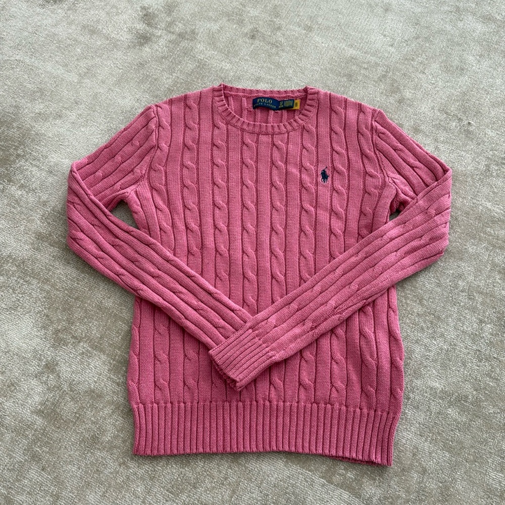 POLO Ralph Lauren Classic Pink Cotton Cableknit Sweater (XS)
